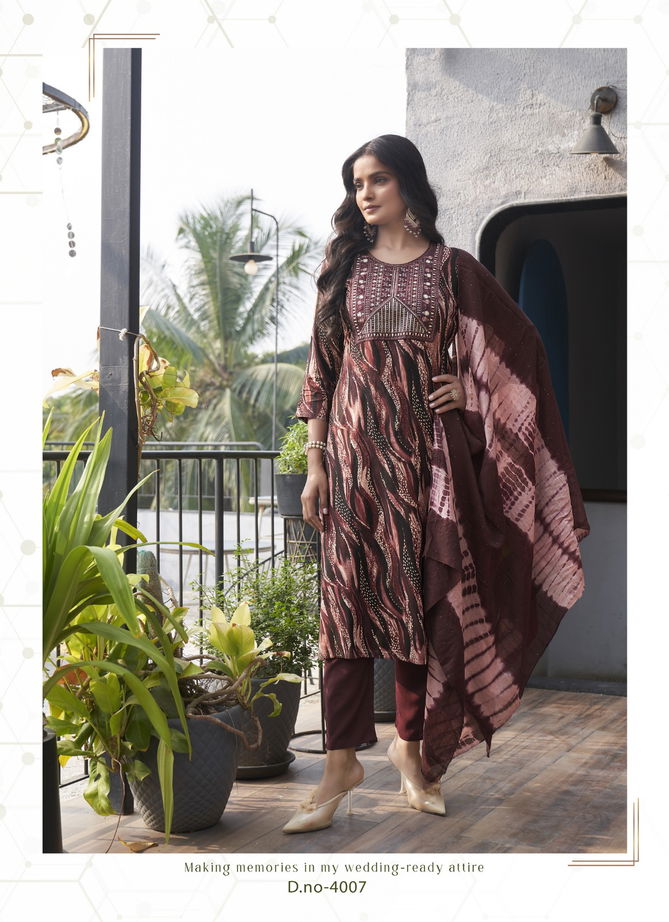 Sabri Vol 4 By Mystic 9 Rayon Printed Kurti With Bottom Dupatta Suppliers In India